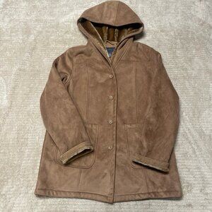 Relativity Brand faux suede hooded coat with a faux shearling lining size XL